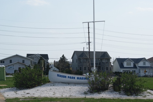 Decorative Seaside Park Marina Boat on Marina Lawn